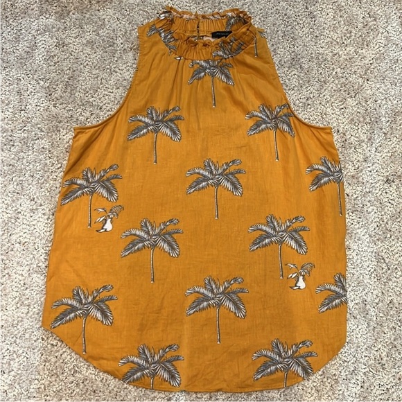 Ann Taylor Ruffle Neck Palm Tree Print Sleeveless Top. - Picture 6 of 9